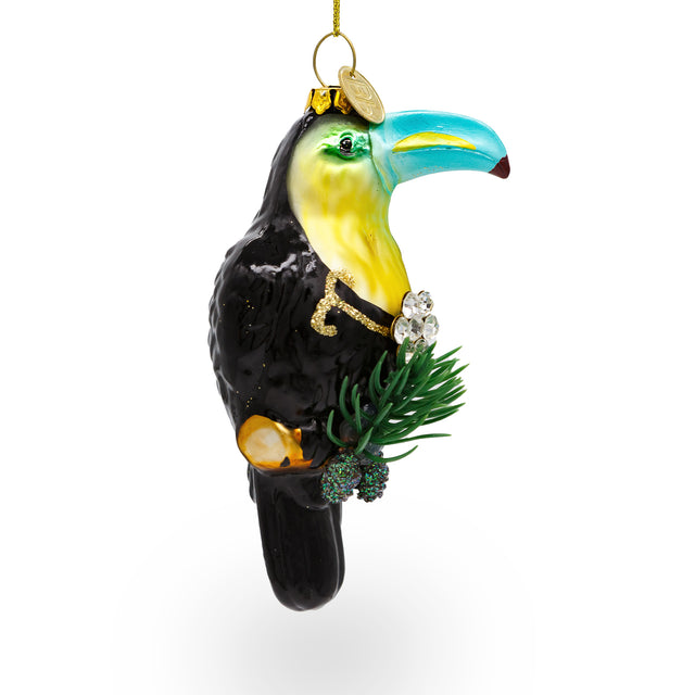 Colorful Toucan Bird - Blown Glass Christmas Ornament in Multi color,  shape