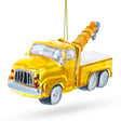 Glass Rescue Tow Truck - Blown Glass Christmas Ornament in Yellow color