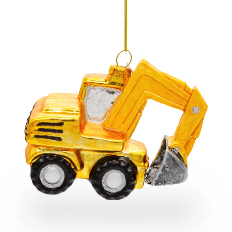Glass Diligent Excavator - Blown Glass Christmas Ornament in Yellow color