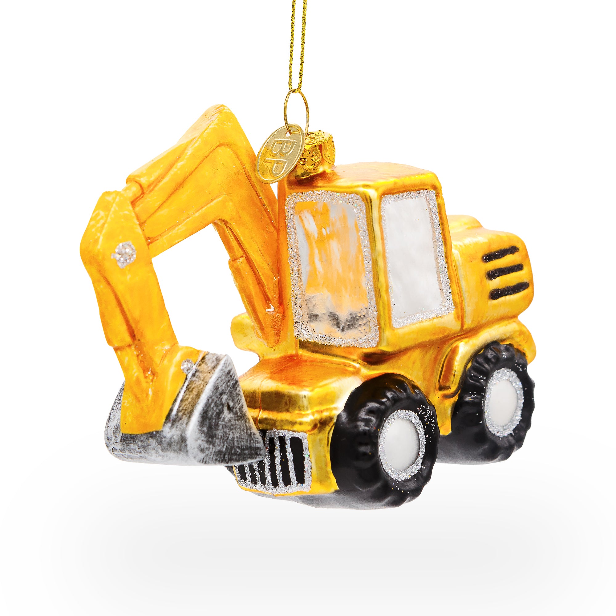 Wheel Excavator Blown Glass Christmas Ornament in Yellow color Figurine