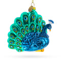 Chic Peacock Glass Christmas Ornament in Blue color Figurine