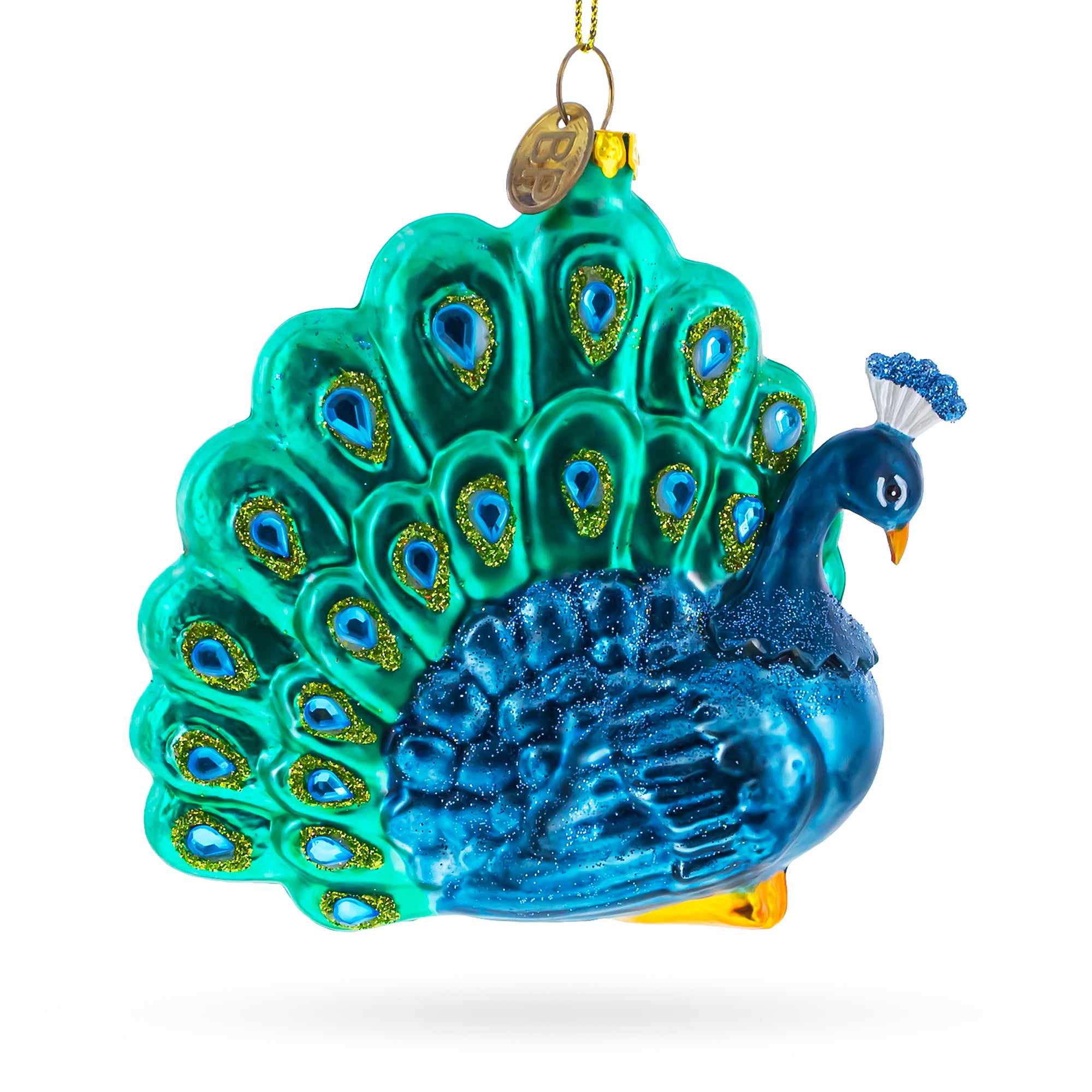 Chic Peacock Glass Christmas Ornament in Blue color Figurine