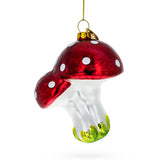 Charming Red Mushrooms Blown Glass Christmas Ornament in Red color
