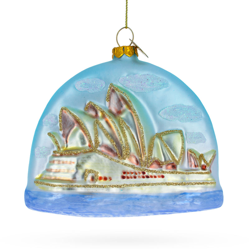 Iconic Sydney Opera House - Blown Glass Christmas Ornament in Blue color,  shape