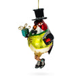 Cute Penguin in Black Hat - Blown Glass Christmas Ornament in Multi color,  shape