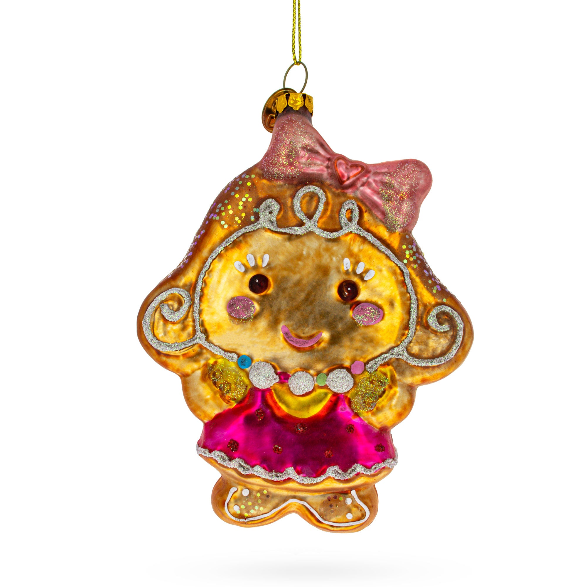 Gingerbread Girl Glass Christmas Ornament in Brown color Figurine