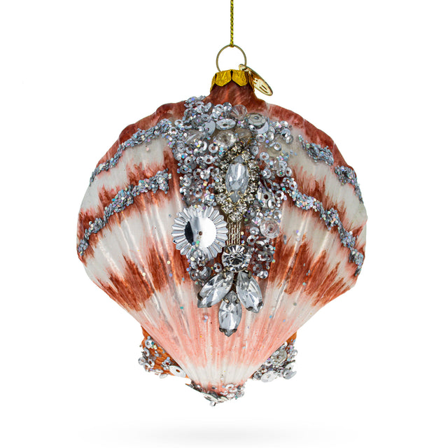 Elegant Sparkling Seashells Blown Glass Christmas Ornament in  color