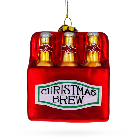 Festive Christmas Brew Beer - Blown Glass Christmas Ornament in Red color,  shape