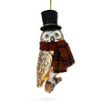 Glass Stylish Owl in Black Hat and Scarf - Blown Glass Christmas Ornament in Brown color