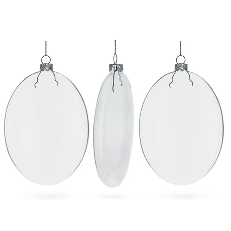 Glass Elegant Set of 3 Oval Flat Discs Clear - Blown Glass Christmas Ornament, 5 Inches (127 mm) in Clear color Oval