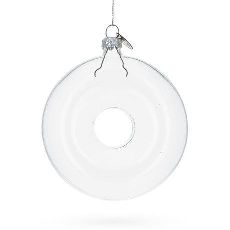 Glass Delicious Doughnut Clear - Blown Glass Christmas Ornament in Clear color Round