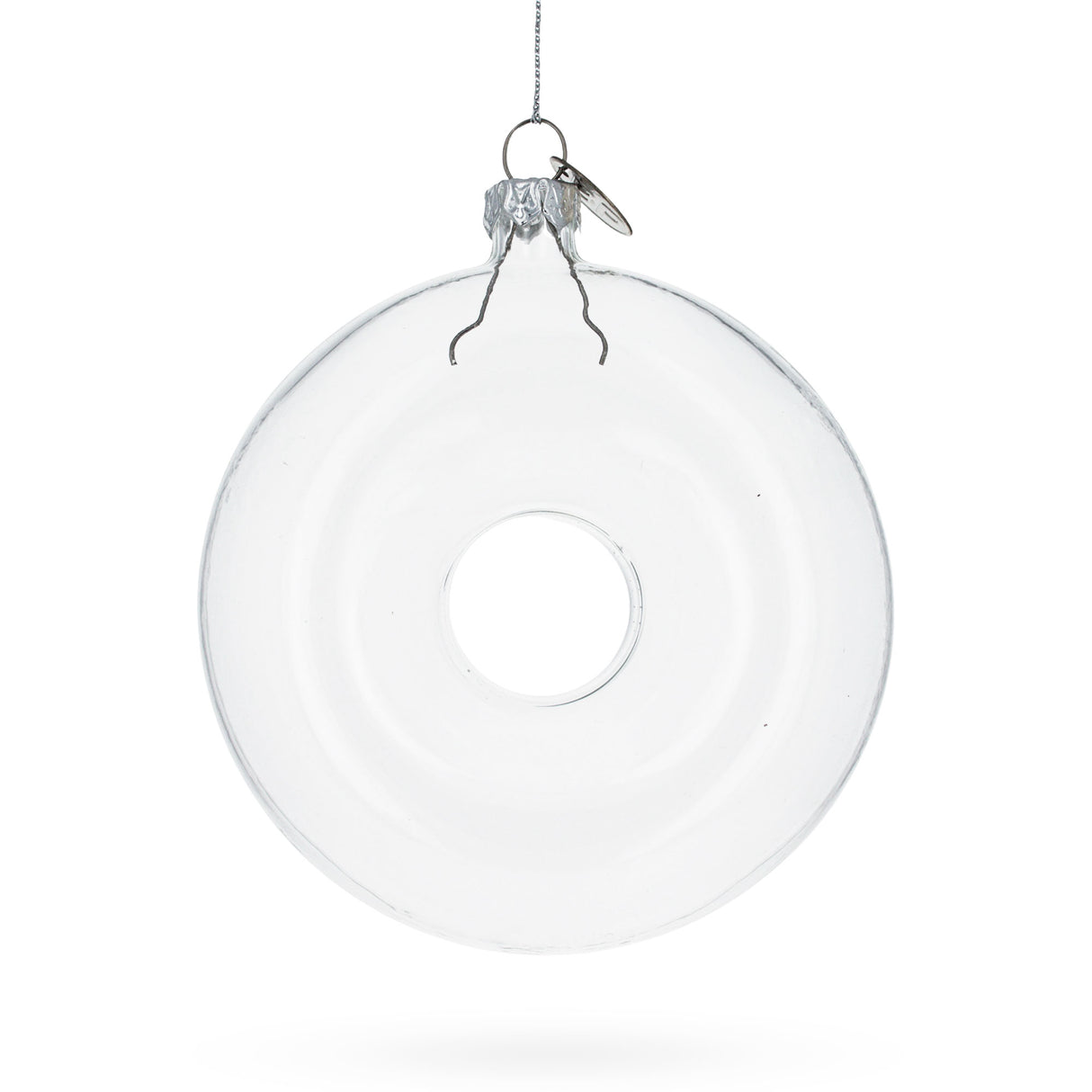 Glass Delicious Doughnut Clear - Blown Glass Christmas Ornament in Clear color Round