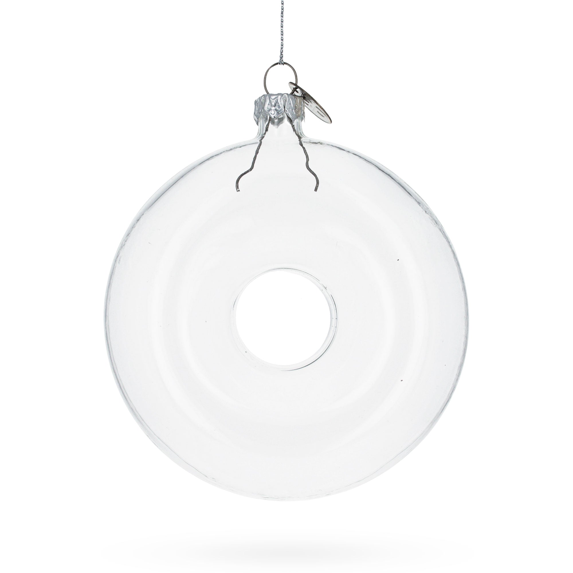 Doughnut Clear Glass Christmas Ornament in Clear color Round