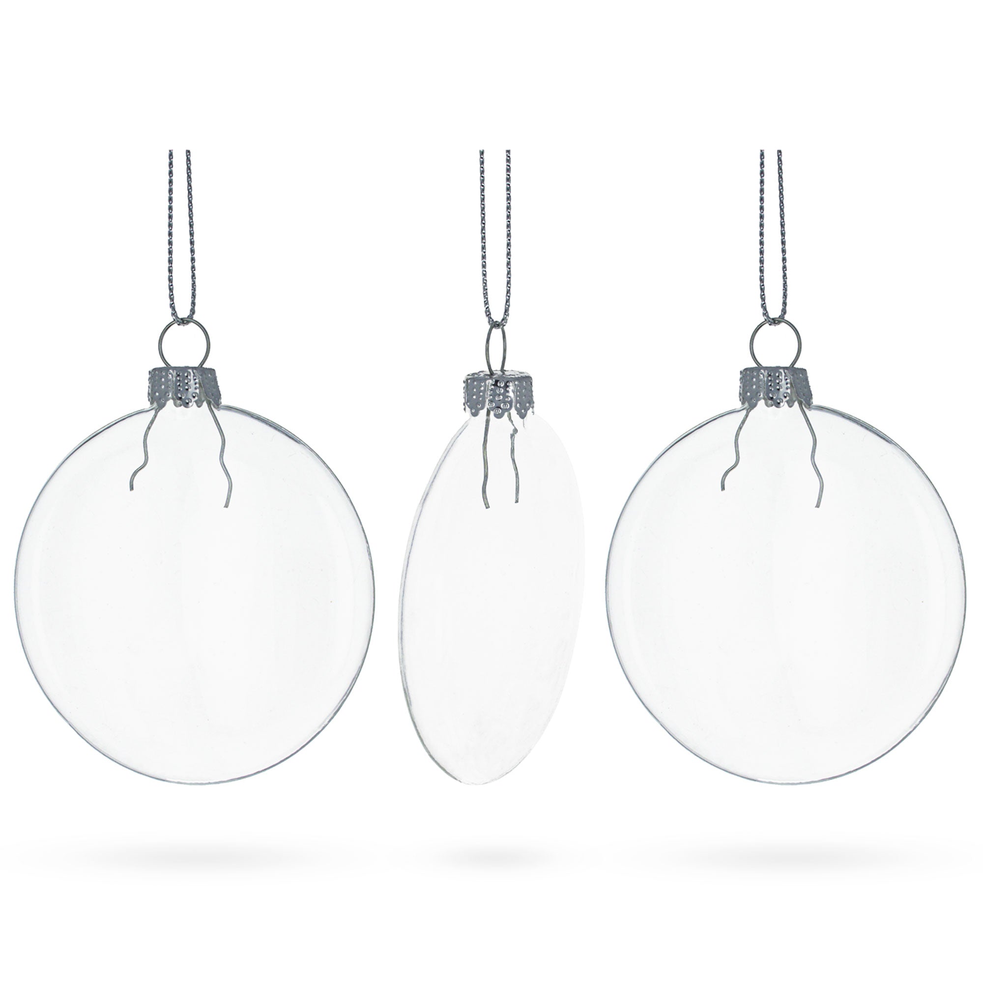 Set of 3 Flat Disc Clear Glass Christmas Ornaments 3.7 Inches (94 mm) in Clear color Disc