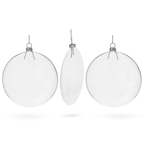 Deluxe Set of 3 Flat Disc Clear - Blown Glass Christmas Ornaments 5.4 Inches (140 mm) in Clear color, Round shape