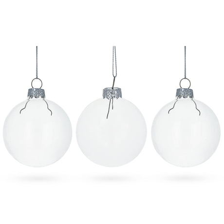 Set of 3 Clear - Blown Glass Ball Ornament 3.05 Inches (78 mm) in Clear color, Round shape