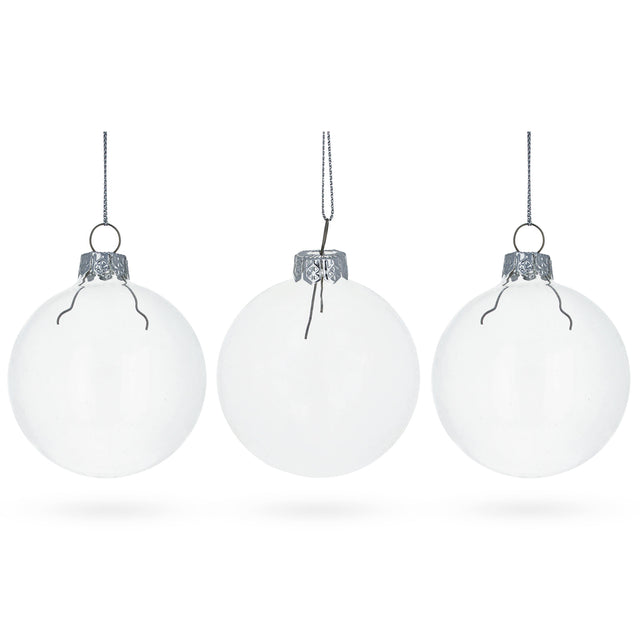 Glass Set of 3 Clear - Blown Glass Ball Ornament 3.05 Inches (78 mm) in Clear color Round