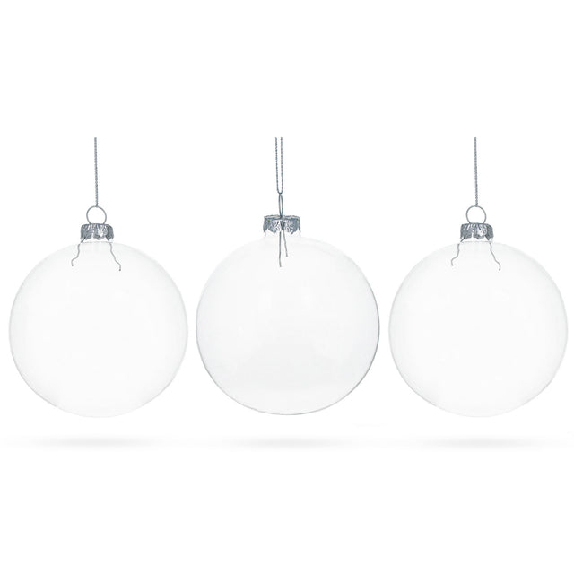 Luxurious Set of 3 Clear - Blown Glass Ball Christmas Ornaments 4.7 Inches (120 mm) in Clear color, Round shape