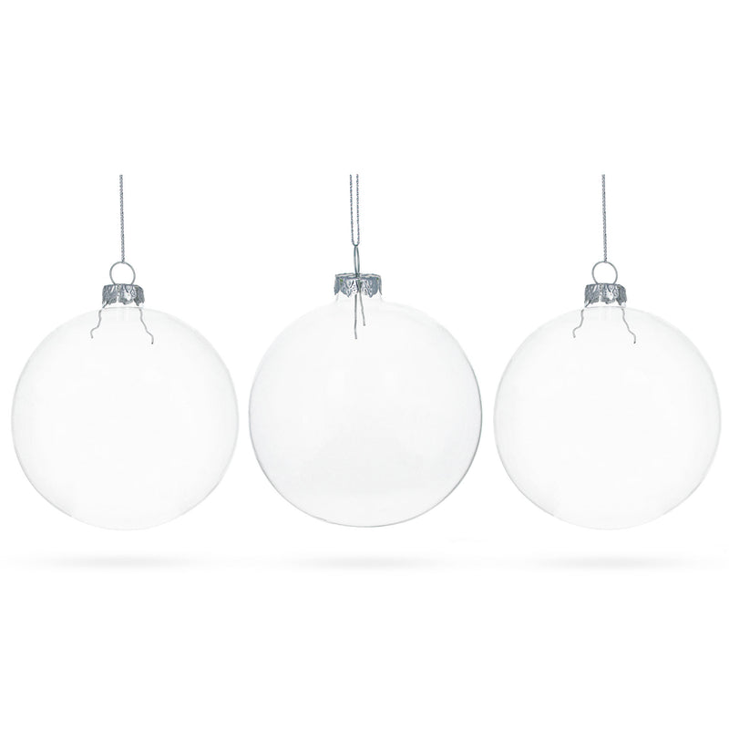 Luxurious Set of 3 Clear - Blown Glass Ball Christmas Ornaments 4.7 Inches (120 mm) in Clear color, Round shape