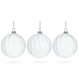 Glass Elegant Set of 3 Striped Clear - Blown Glass Ball Christmas Ornaments 3.5 Inches in Clear color Round
