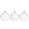 Elegant Set of 3 Striped Clear Glass Ball Christmas Ornaments 3.5 Inches in Clear color Round