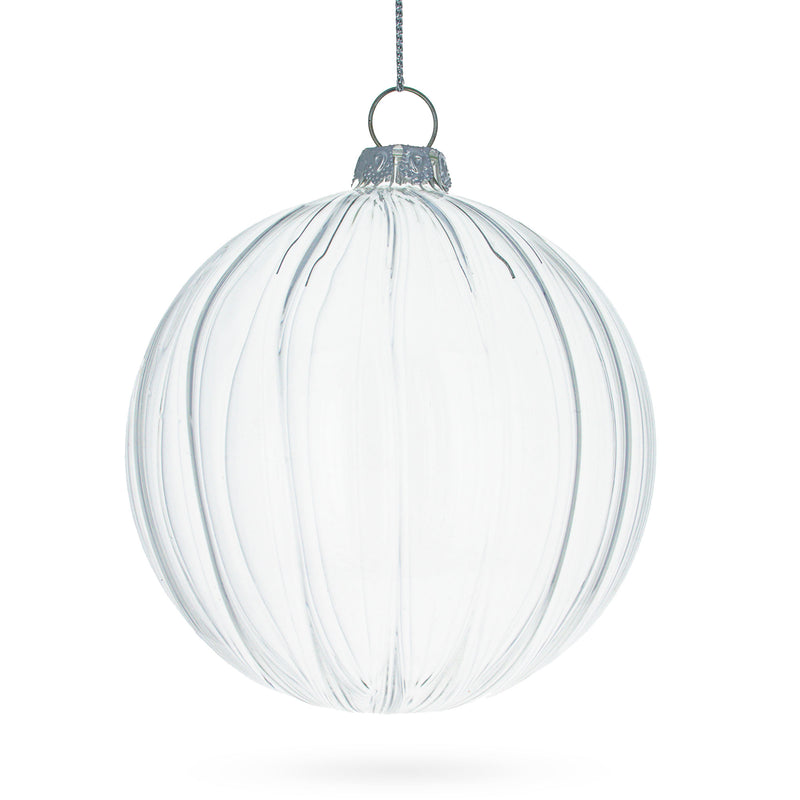 Buy Online Gift Shop Elegant Set of 3 Striped Clear - Blown Glass Ball Christmas Ornaments 3.5 Inches