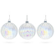 Stunning Set of 3 Iridescent Clear - Blown Glass Ball Christmas Ornaments 3.6 Inches in Clear color, Round shape