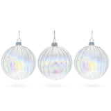 Set of 3 Iridescent Clear Blown Glass Ball Christmas Ornaments 3.6 Inches in Clear color Round