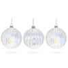 Stunning Set of 3 Iridescent Clear - Blown Glass Ball Christmas Ornaments 3.6 Inches in Clear color, Round shape