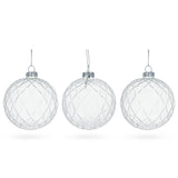 Elegant Trio of Ribbed Clear - Blown Glass Ball Christmas Ornaments 3.5 Inches in Clear color, Round shape