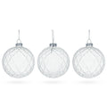 Set of 3 Ribbed Clear Glass Ball Christmas Ornaments 3.5 Inches in Clear color Round