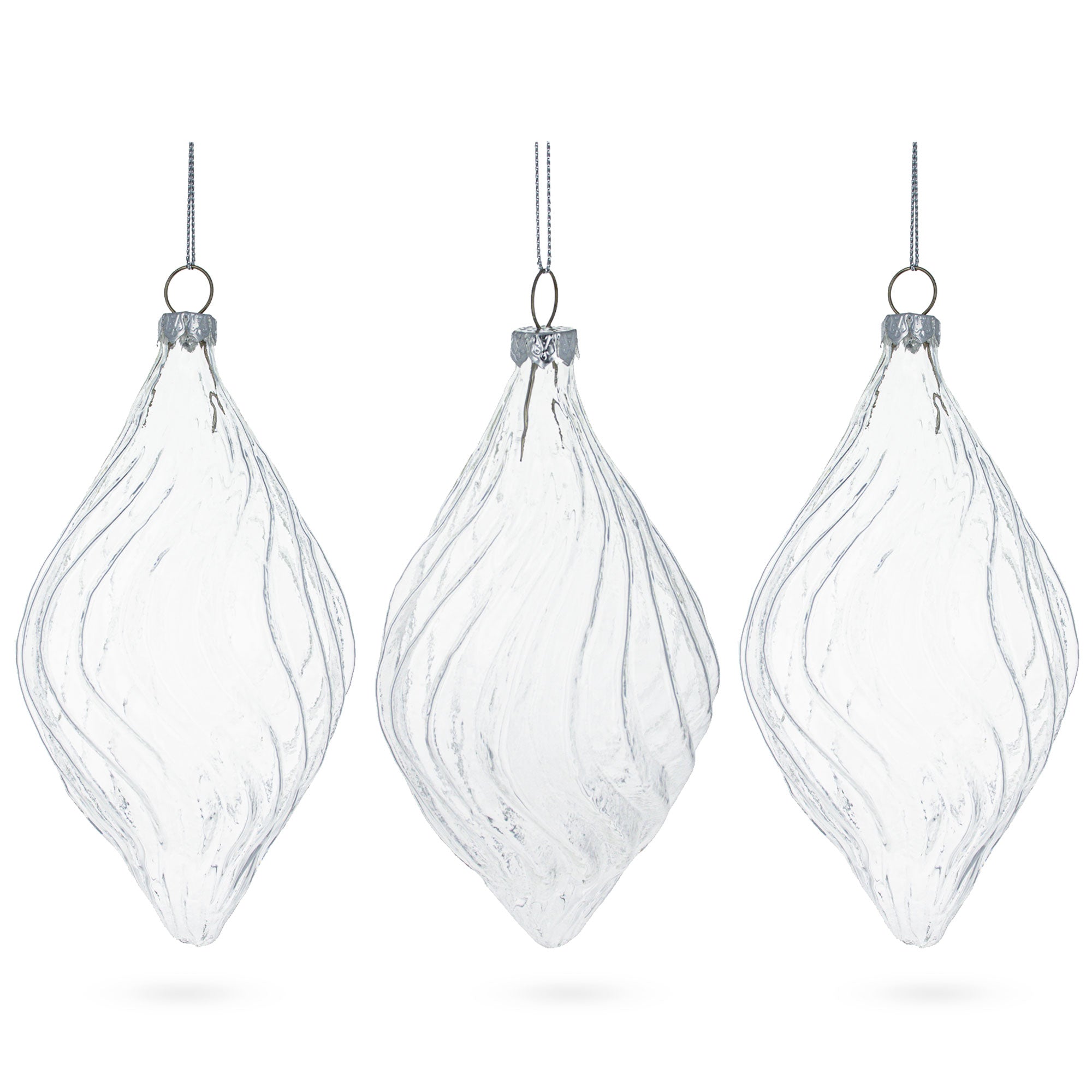 Set of 3 Clear Glass Swirl Christmas Ornaments 5.8 Inches in Clear color Finial