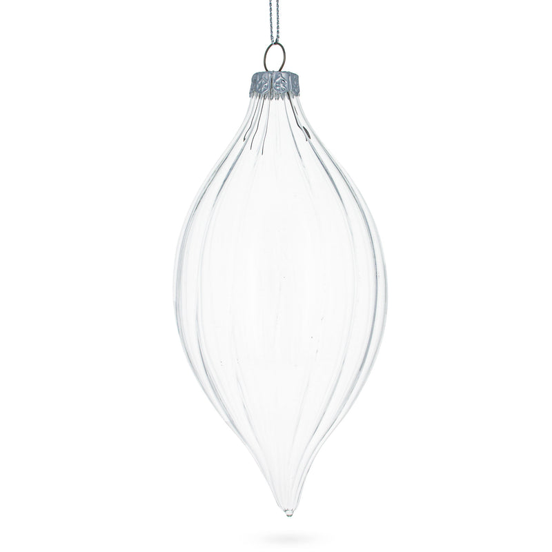 Buy Online Gift Shop Set of 3 Striped Rhombus Finial Clear - Blown Glass Ornament 5.8 Inches