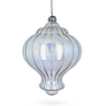 Lantern Shape Finial Clear Iridescent Glass Christmas Ornament 5.3 Inches in Clear color Finial