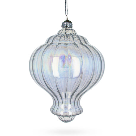 Lantern Shape Finial Clear Iridiscent Glass Christmas Ornament 5.3 Inches in Clear color Finial