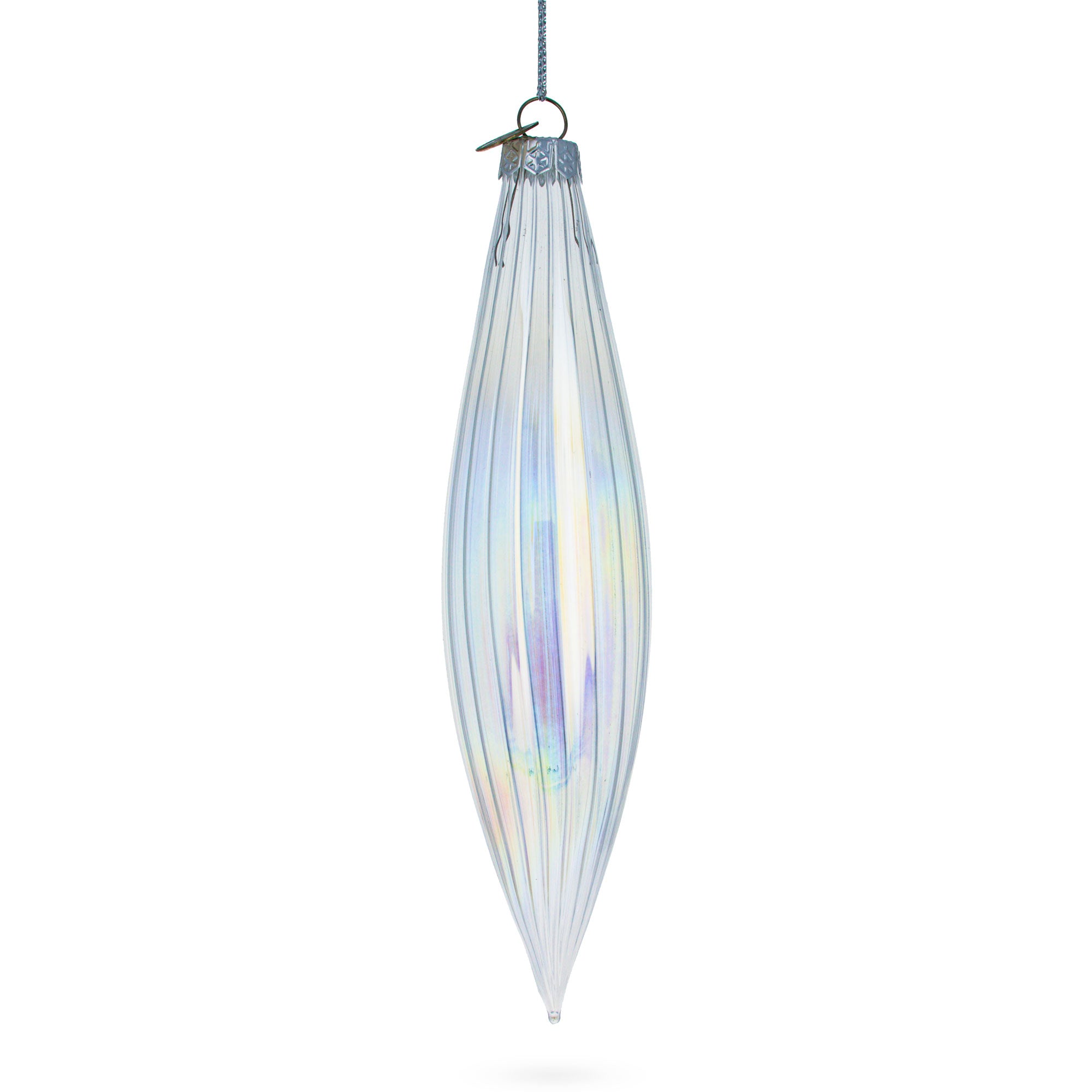 Iridescent Clear Glass Icicle Christmas Ornament 6.9 Inches in Clear color Figurine