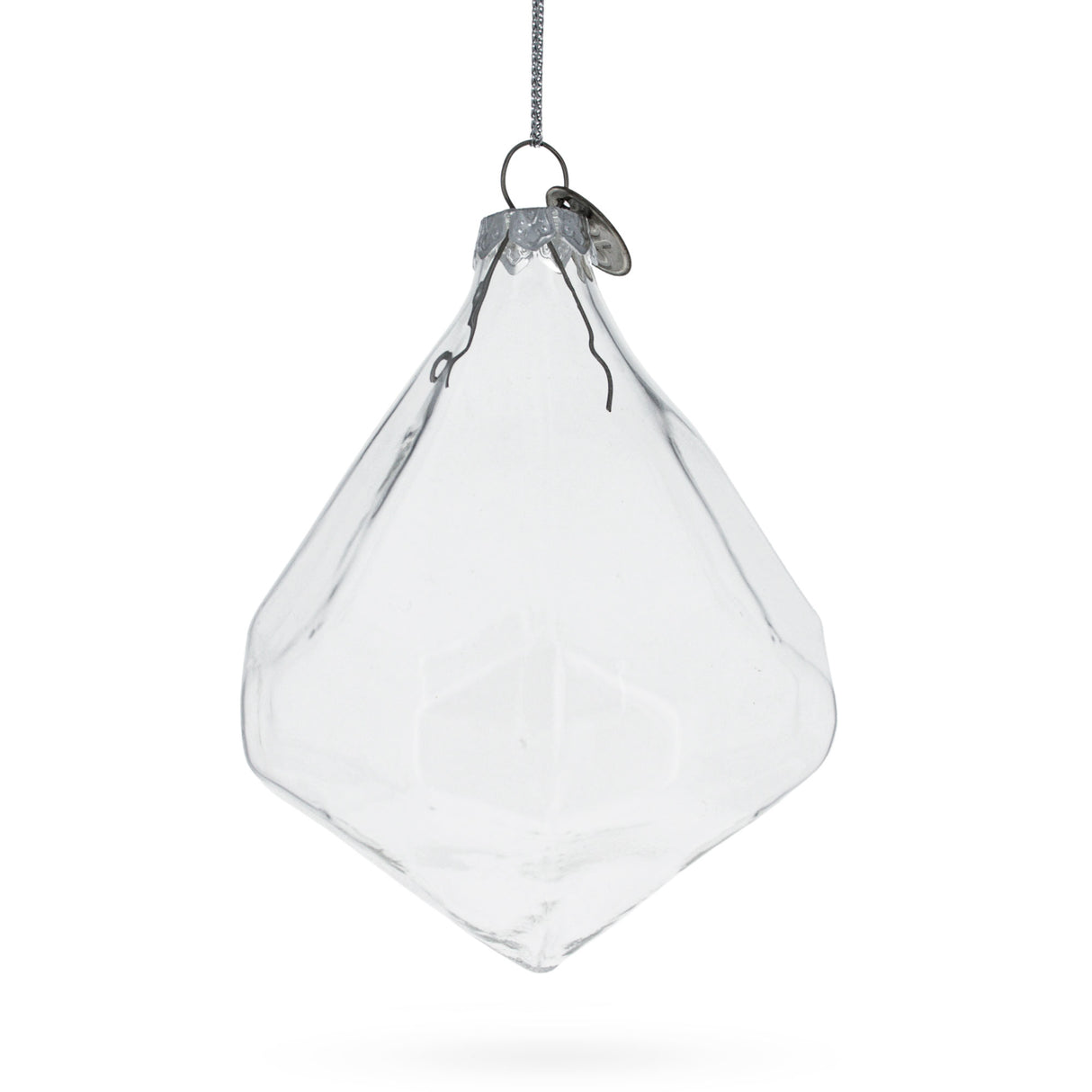 Diamond Shape - Blown Clear Glass Christmas Ornament 3.6 Inches in Clear color, Rhombus shape