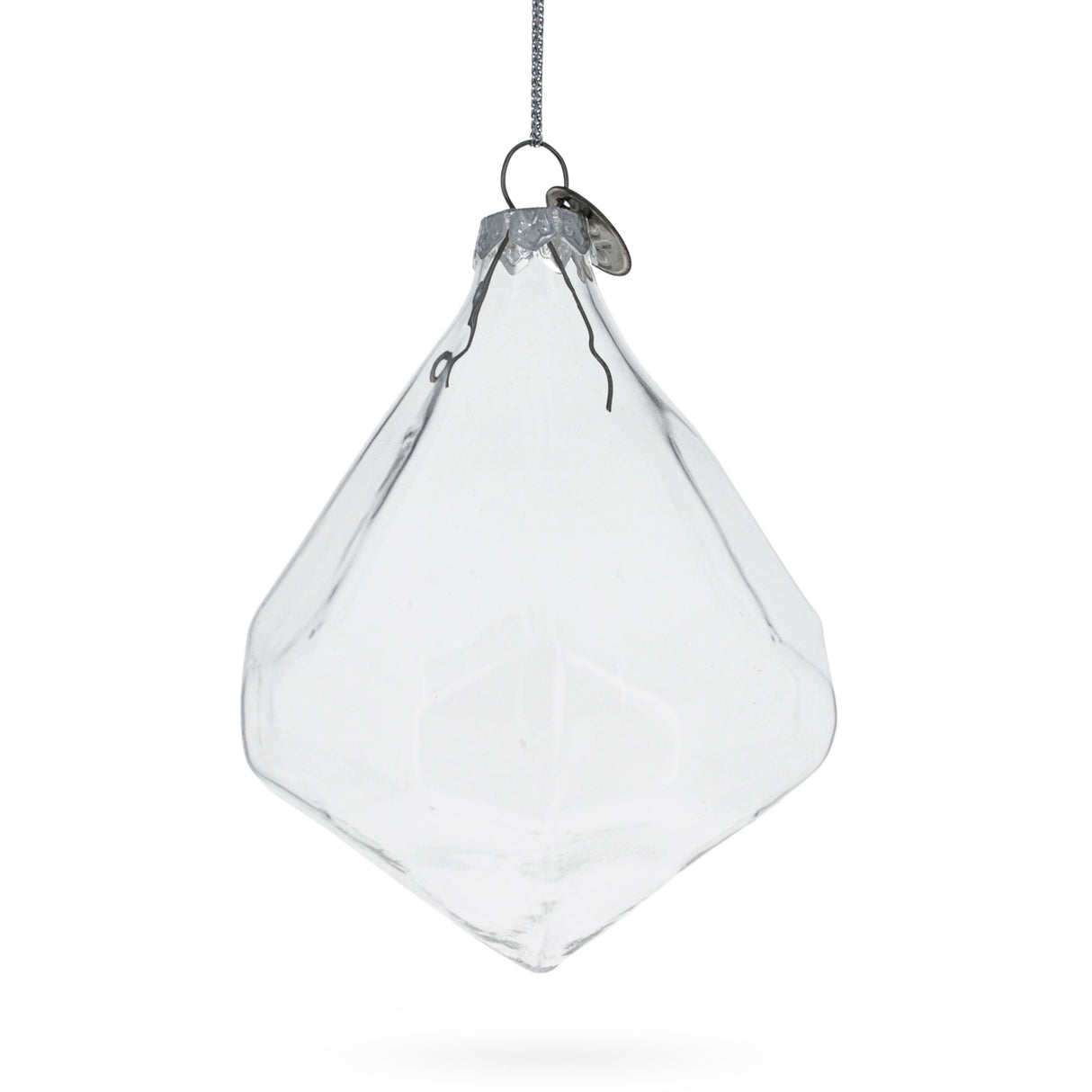 Glass Diamond Shape - Blown Clear Glass Christmas Ornament 3.6 Inches in Clear color Rhombus