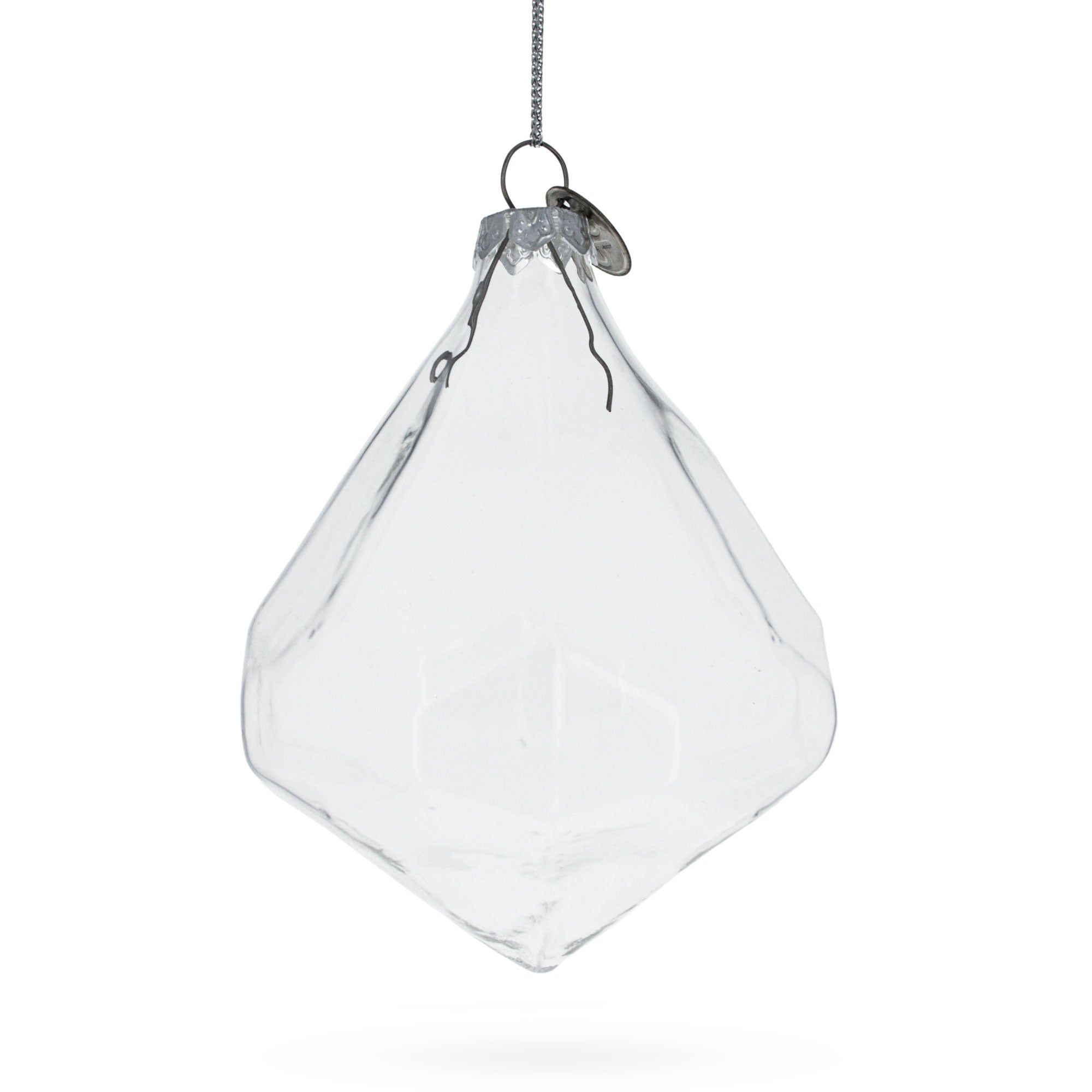 Diamond Shape Clear Glass Christmas Ornament 3.6 Inches in Clear color Finial