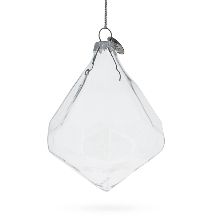 Diamond Shape Clear Glass Christmas Ornament 3.6 Inches in Clear color Rhombus