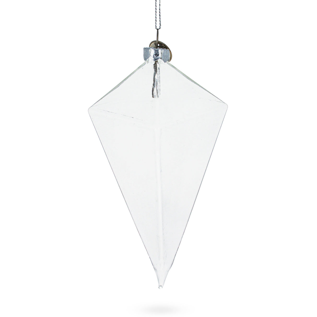 Diamond Shape - Blown Clear Glass Christmas Ornament 3.6 Inches in Clear color, Rhombus shape