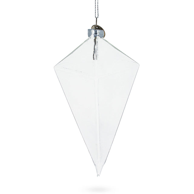 Glass Diamond Shape - Blown Clear Glass Christmas Ornament 3.6 Inches in Clear color Rhombus