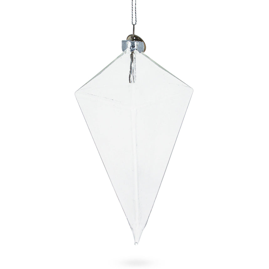 Diamond Shape Clear Glass Christmas Ornament 3.6 Inches in Clear color Rhombus