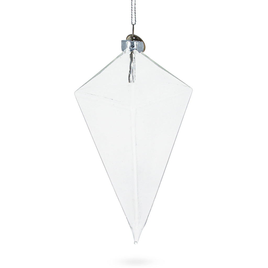 Diamond Shape - Blown Clear Glass Christmas Ornament 3.6 Inches in Clear color, Rhombus shape