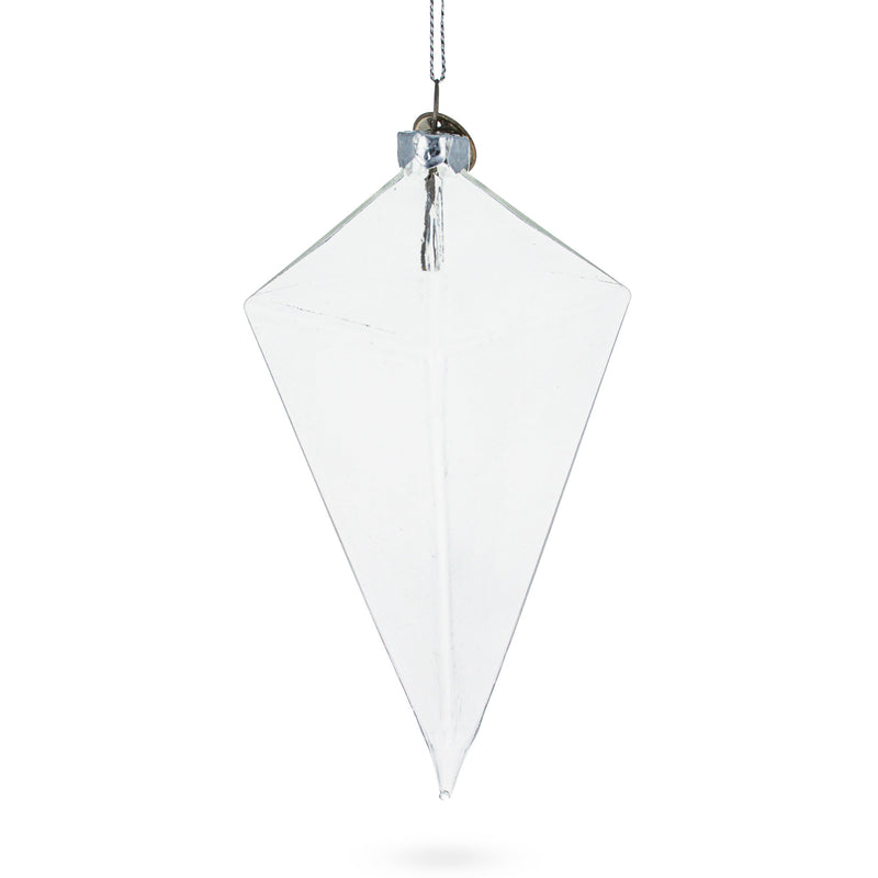 Diamond Shape - Blown Clear Glass Christmas Ornament 3.6 Inches in Clear color, Rhombus shape