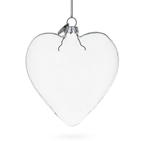 Glass Heart Shape - Blown Clear Glass Christmas Ornament 4.1 Inches (105 mm) in Clear color Heart