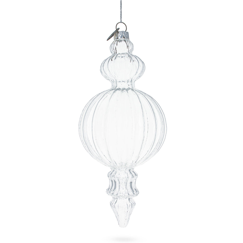 Glass Triple Finial - Blown Clear Glass Christmas Ornament 6.7 Inches (170 mm) in Clear color
