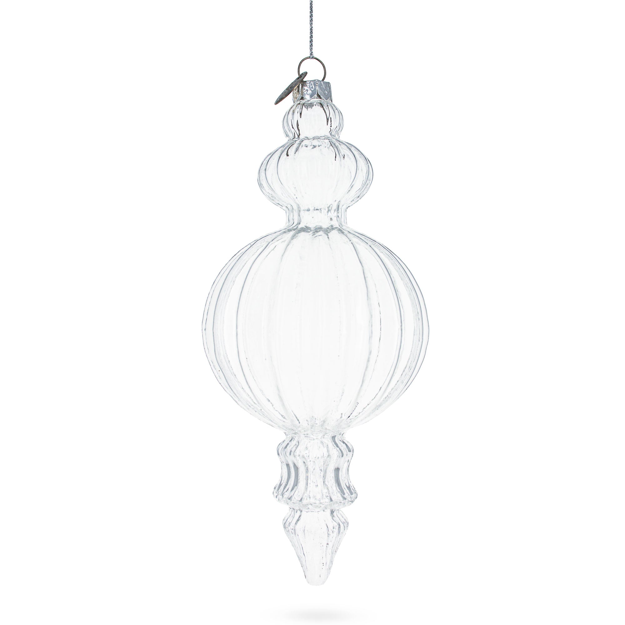 Triple Finial Blown Clear Glass Christmas Ornament 6.7 Inches (170 mm) in Clear color Finial