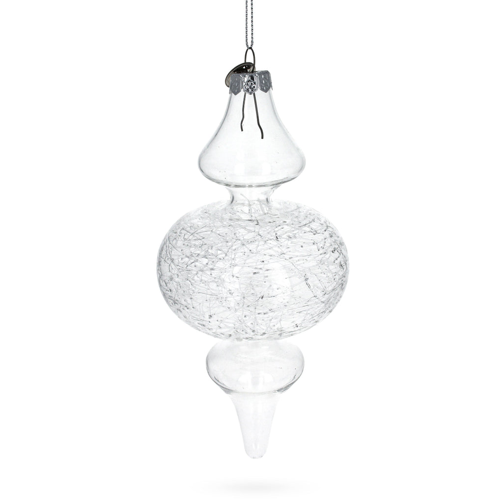 Glass Triple Oval Finial - Blown Clear Glass Christmas Ornament 6.6 Inches (76 mm) in Clear color