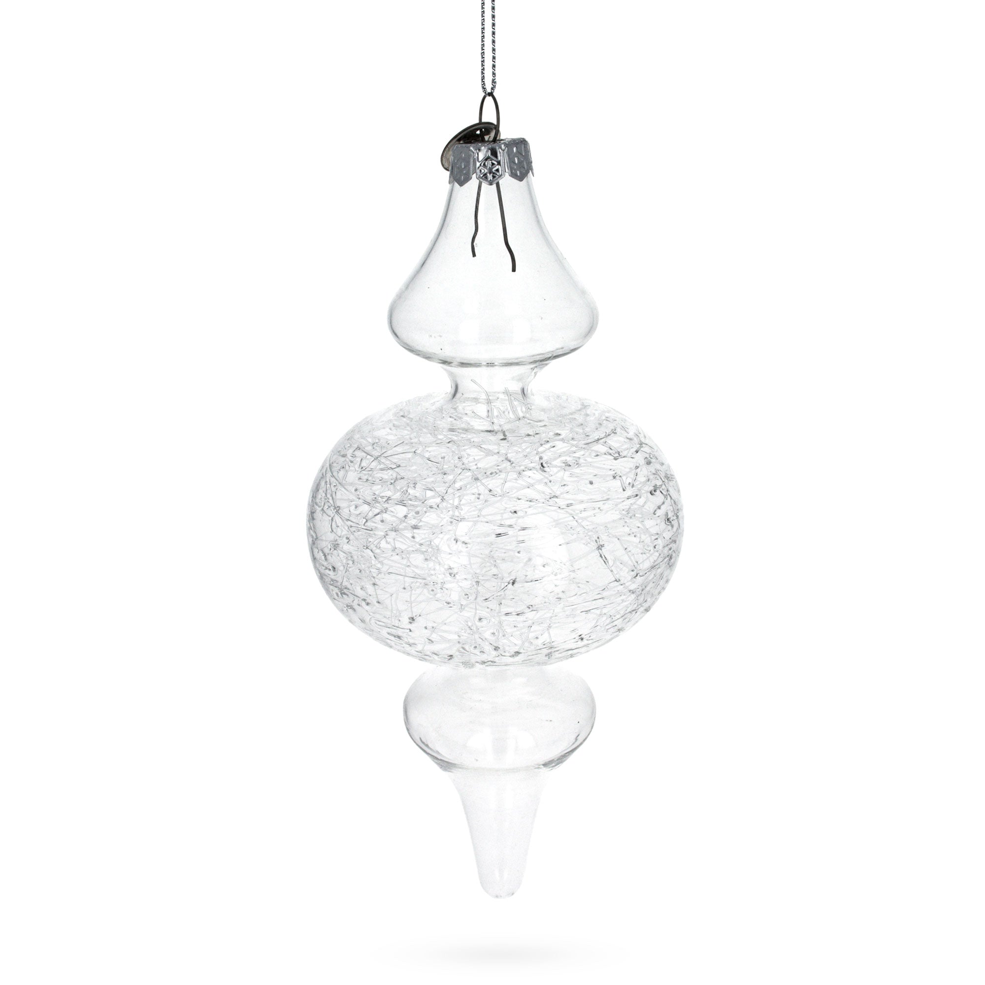 Triple Oval Finial Blown Clear Glass Christmas Ornament 6.6 Inches in Clear color Finial
